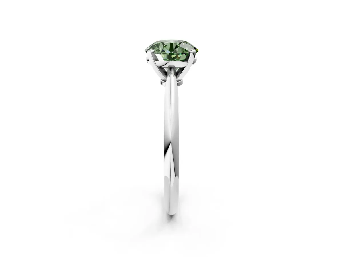 Fancy Green Round Cut Diamond Solitaire Engagement Ring with Classic Band and Four-Prong Setting Silver