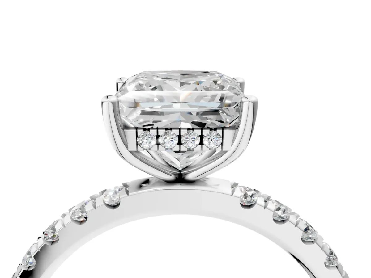 Princess Cut Diamond Pave Band Solitaire Ring with Round and Prong Setting Silver