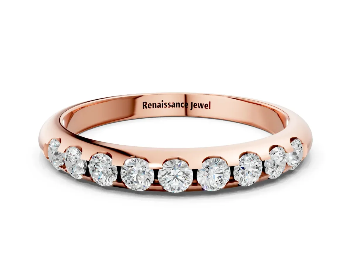 Round Cut Diamond Half-Eternity Band with Shared Prong Setting Rose gold