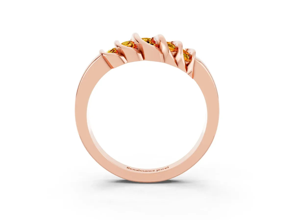 Round Citrine Multi-Row Crossover Band Rose gold