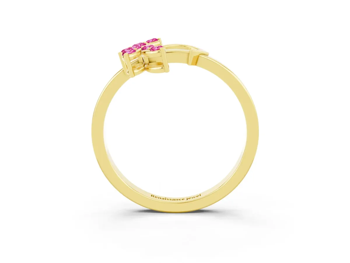 Marquise Pink Sapphire Cluster Bypass Ring with Prong Setting Yellow gold