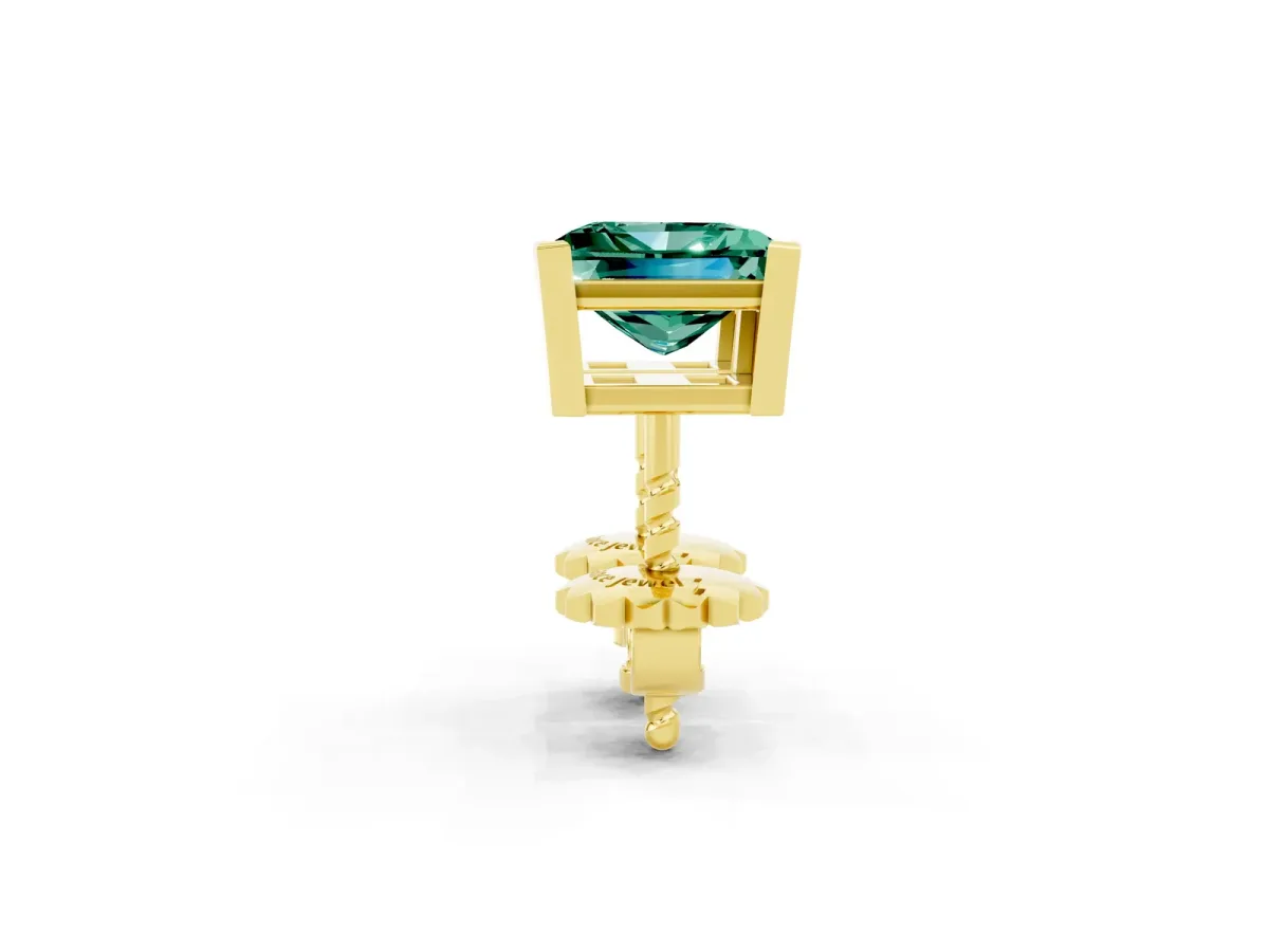 Princess Cut Green Sapphire Stud Earrings Yellow gold