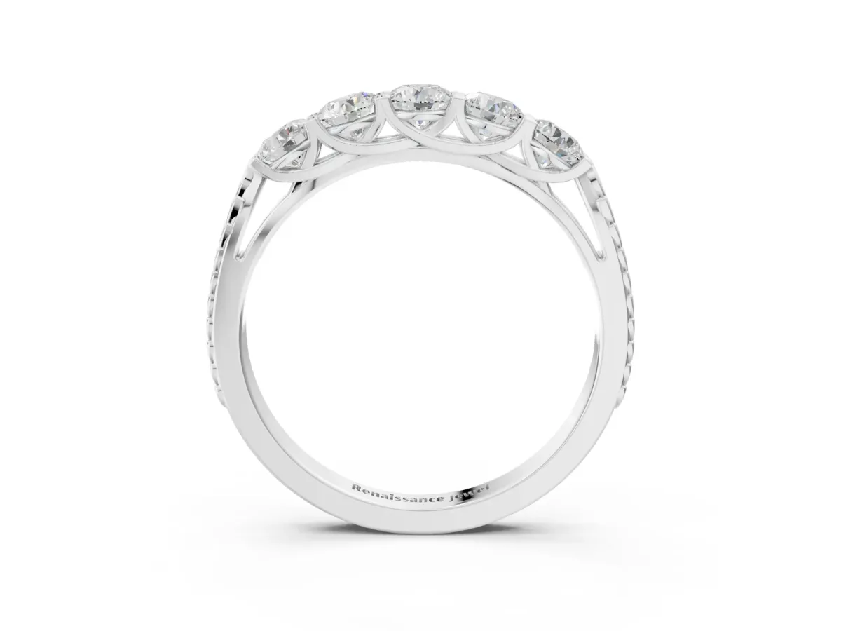 Five-Stone Round Diamond Prong-Set Band White gold