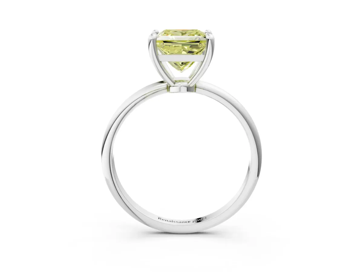 Fancy Yellow Princess Cut Solitaire Diamond Ring with 4-Prong Setting on a Classic Band Silver