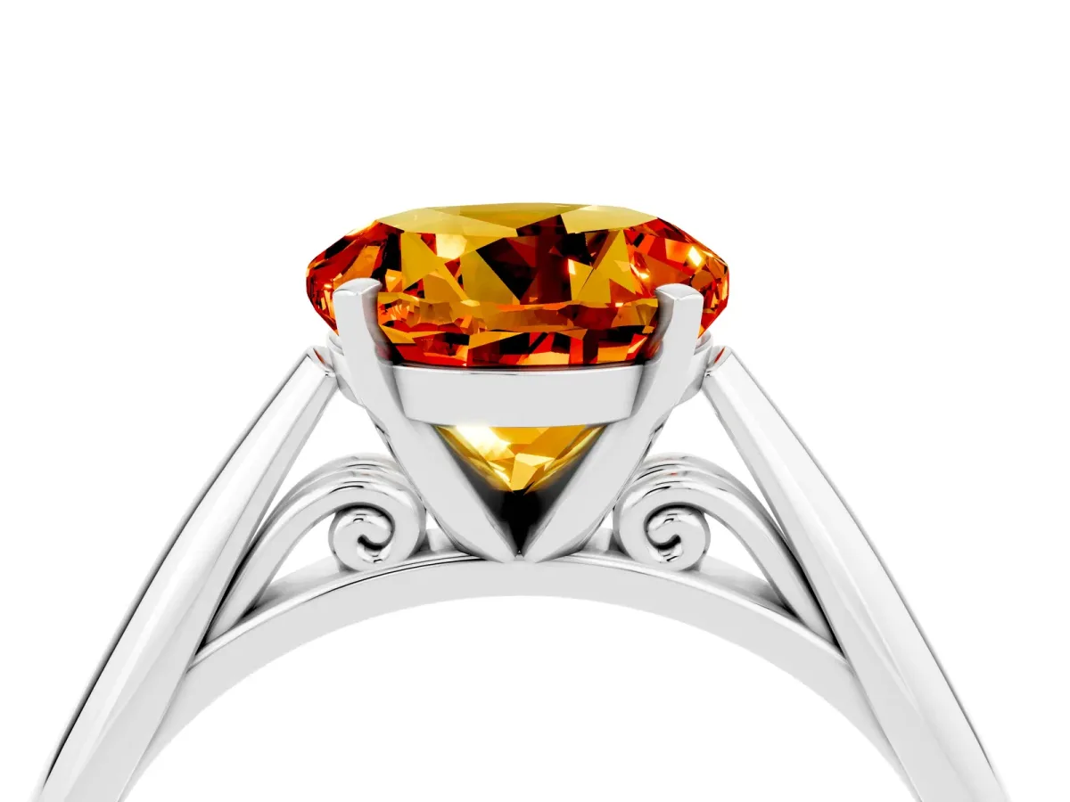 Round Cut Citrine Solitaire Engagement Ring with Cathedral Setting and Four-Prong Mount White gold