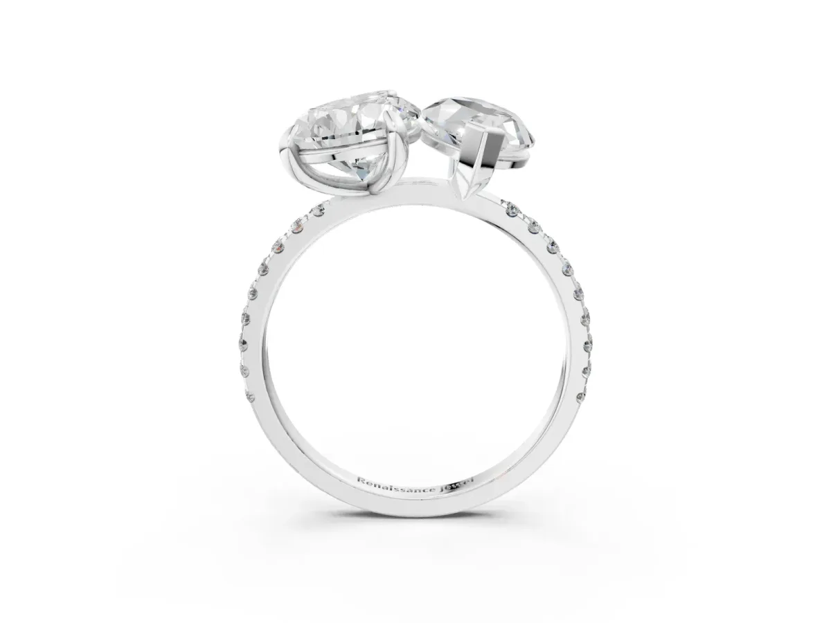 Pear and Princess Toi Moi Ring with Prong Setting and Micro Pave Band Silver