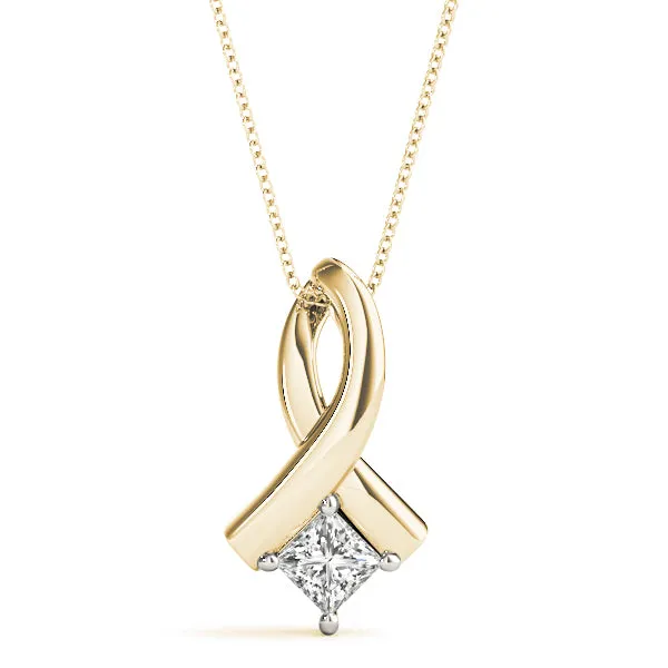 Princess Cut Solitaire Pendant with Twist Prong Setting Yellow gold