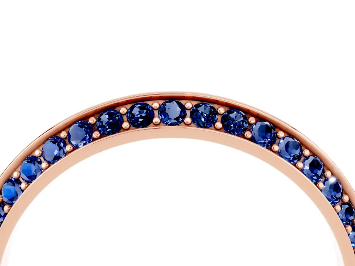 Double Row Pavé Round Blue Sapphire Eternity Band with Channel Setting Rose gold