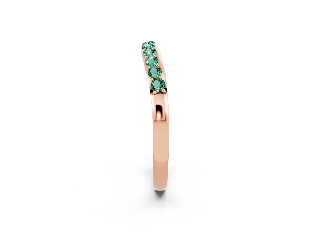 Round Green Sapphire Curved Wedding Band with Channel Setting Rose gold