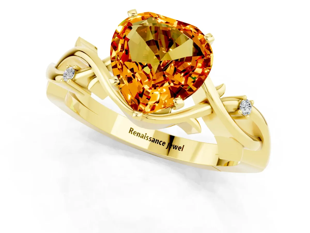 Heart Cut Citrine Solitaire Ring with Twisted Band and Prong Setting Yellow gold