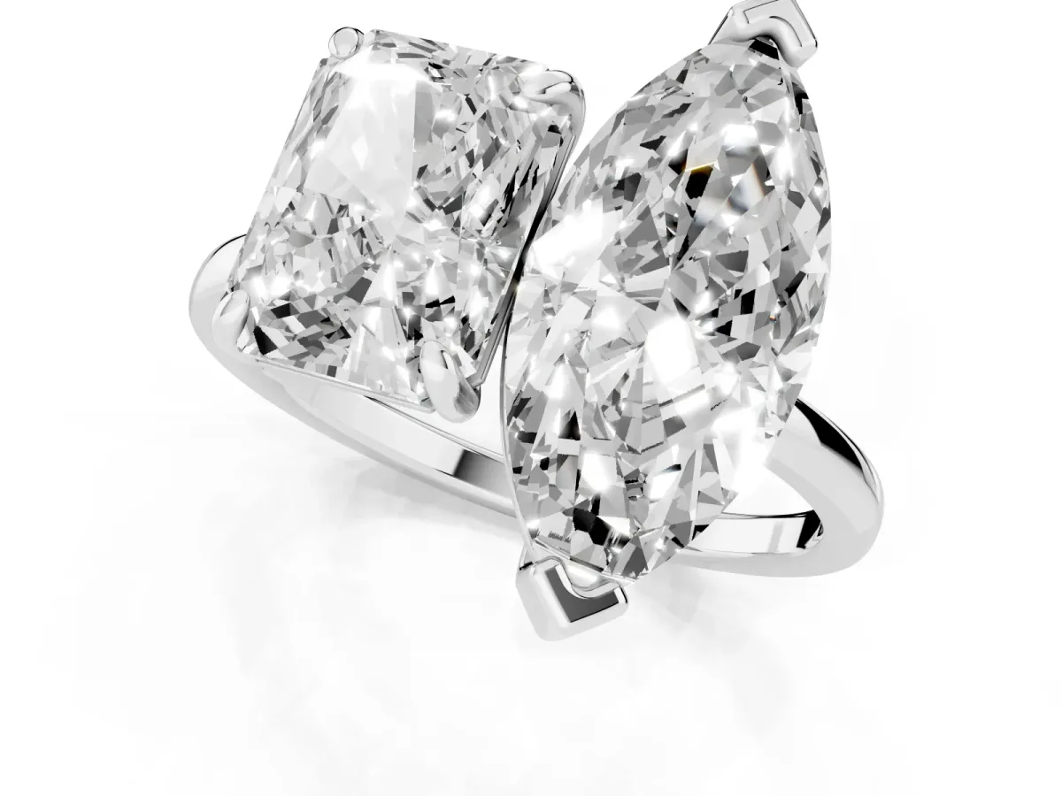 Radiant and Marquise Toi Moi Ring with Prong Setting and Plain Band White gold