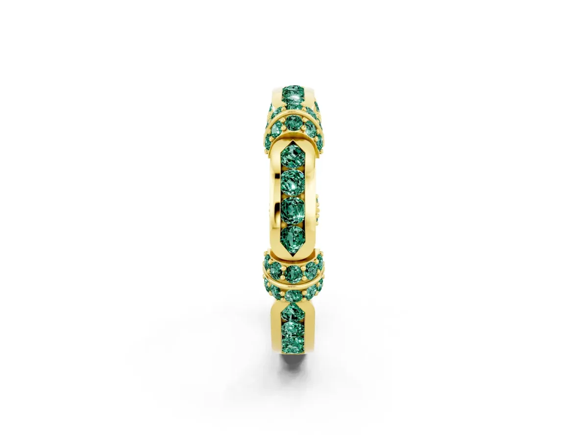 Pavé Round Green Sapphire Link Band with Bezel Setting Yellow gold
