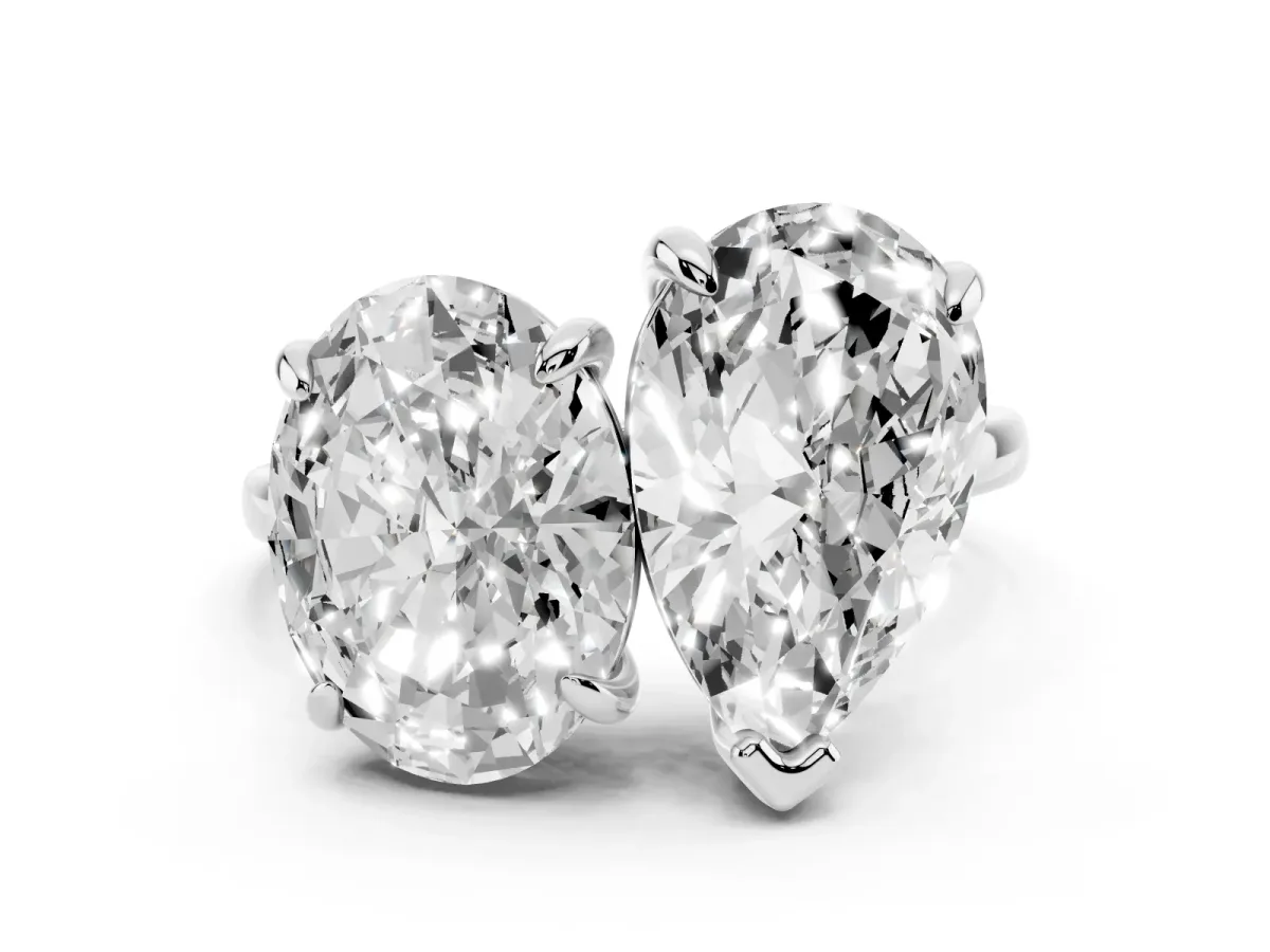 Oval and Pear Toi Moi Ring with Prong Setting and Plain Band Silver