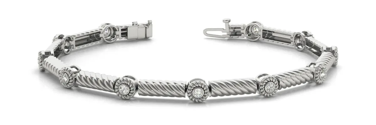 Round Diamond Rope Bracelet with Bezel Setting White gold