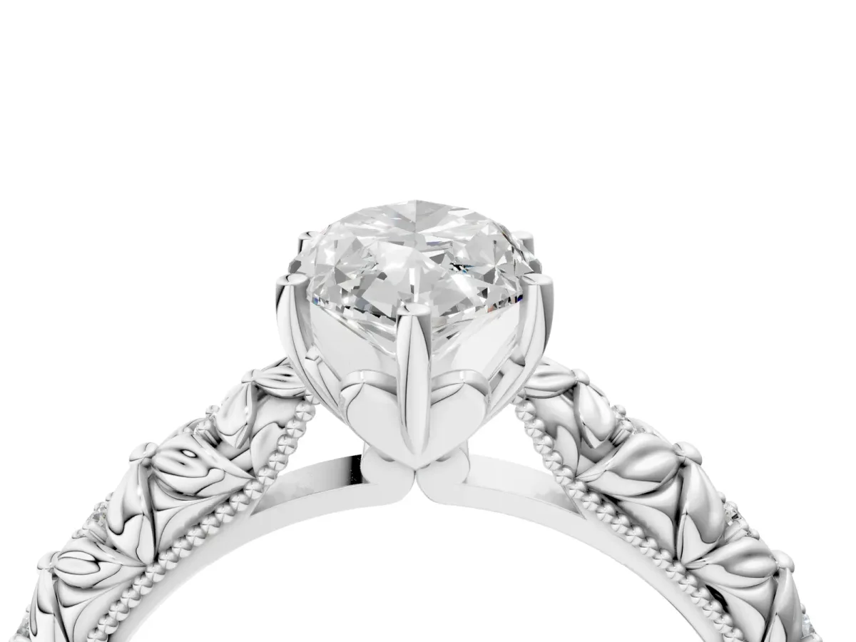 Marquise Cut Solitaire Floral Milgrain Engagement Ring Platinum
