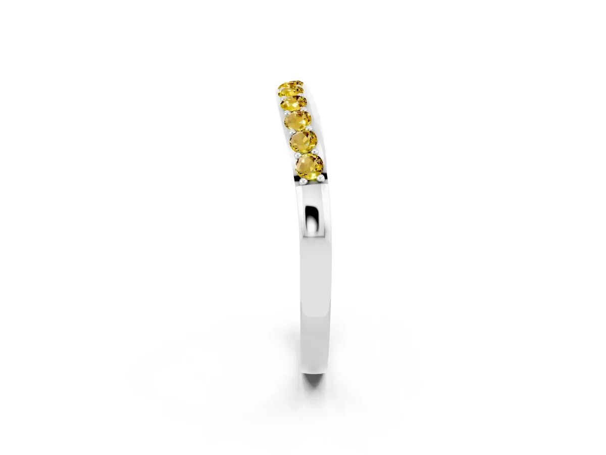 Round Yellow Sapphire Curved Wedding Band with Channel Setting Platinum