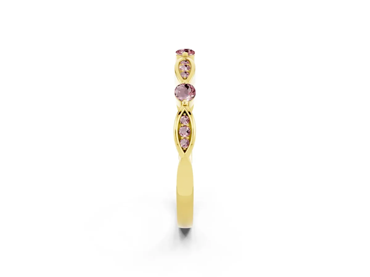 Marquise and Round Morganite Milgrain Band with Bezel Setting Yellow gold
