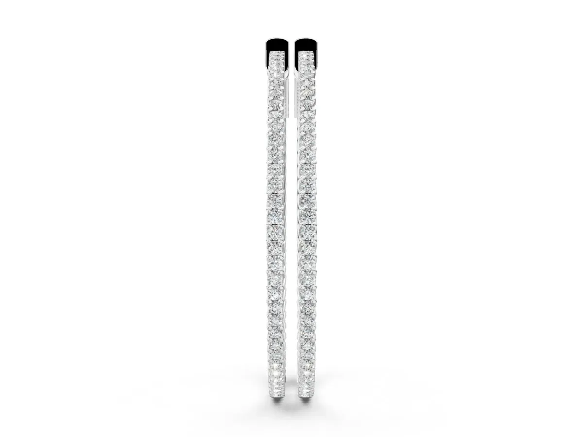 Round Diamond Pave Hoop Earrings with Prong Setting White gold