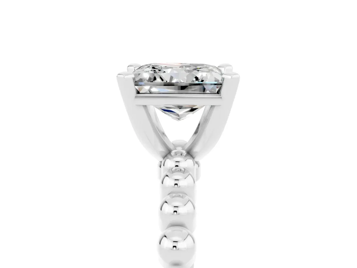 Princess Cut Moissanite Solitaire Ring with Beaded Band and Prong Setting Platinum