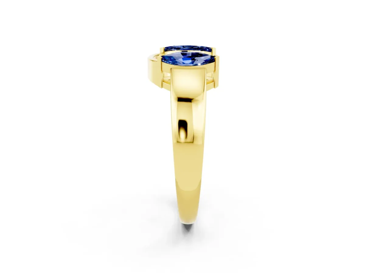 Marquise Blue Sapphire Open Band Ring with Tension Setting Yellow gold