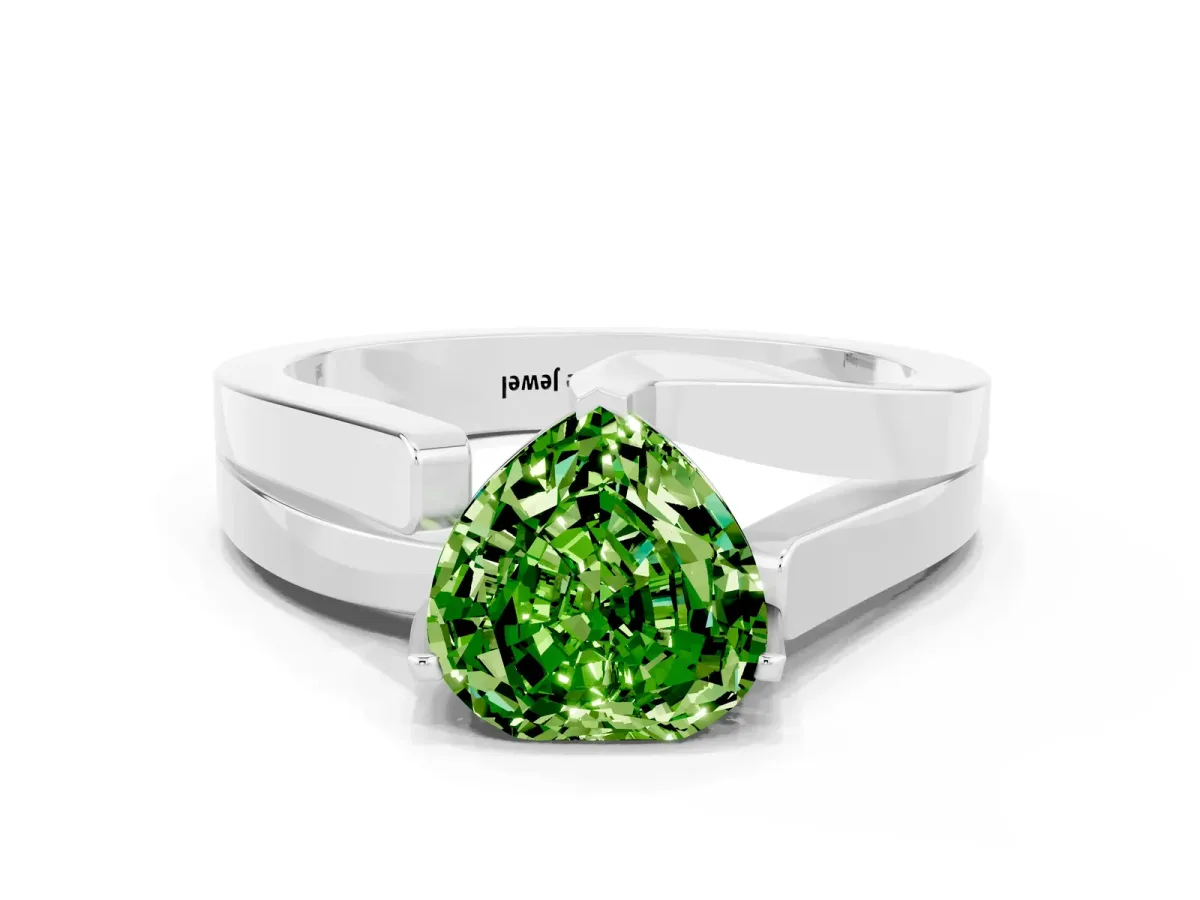 Modern Tension Set Heart Cut Peridot Solitaire Wide Band Ring Silver