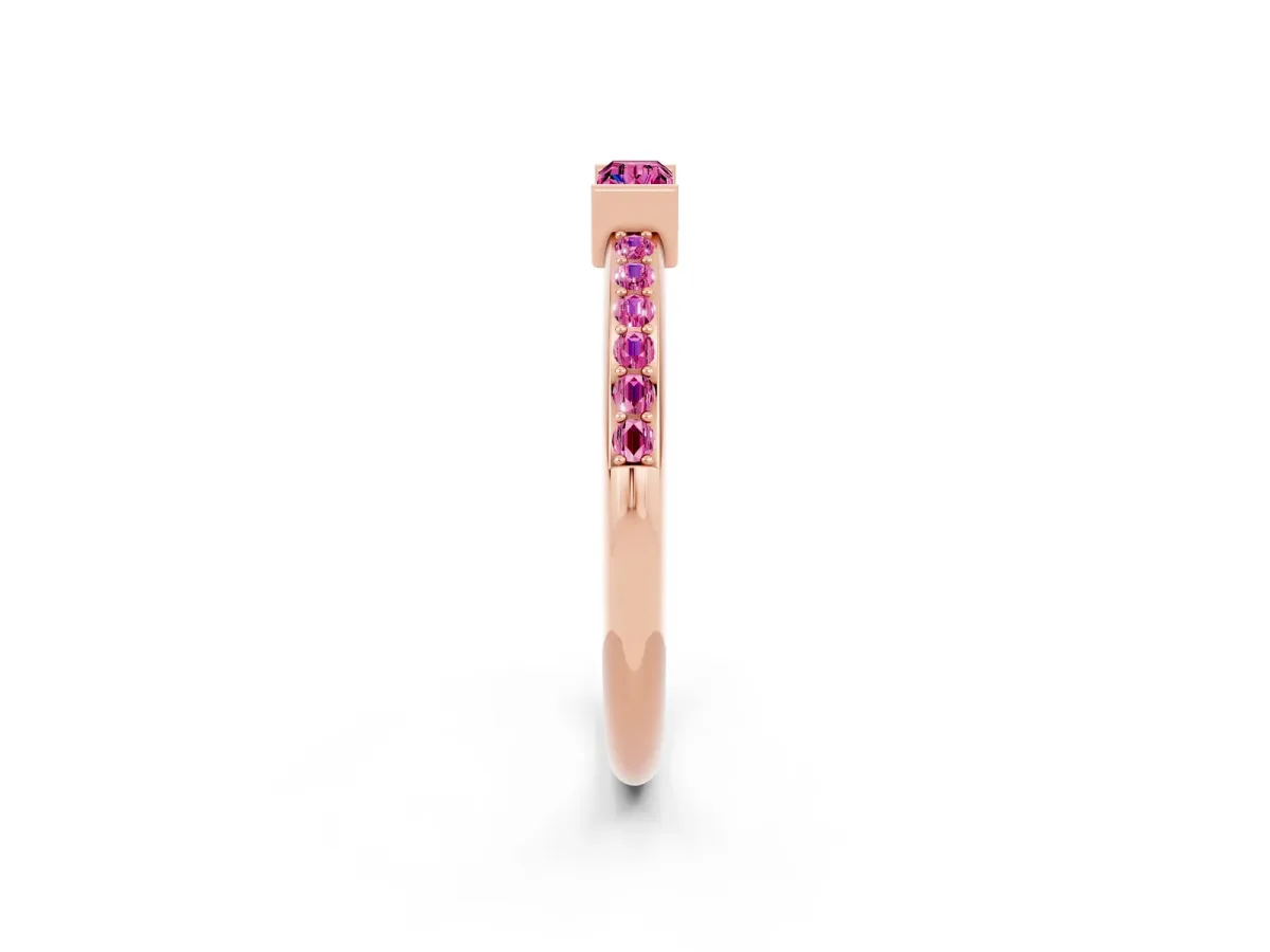 Baguette Pink Sapphire Pavé Band with Bar Setting Rose gold