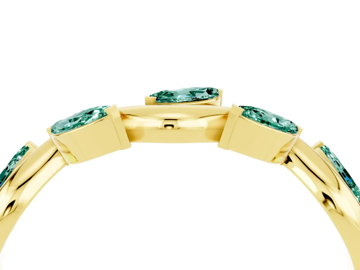 Marquise Green Sapphire Twisted Band with Prong Setting Yellow gold