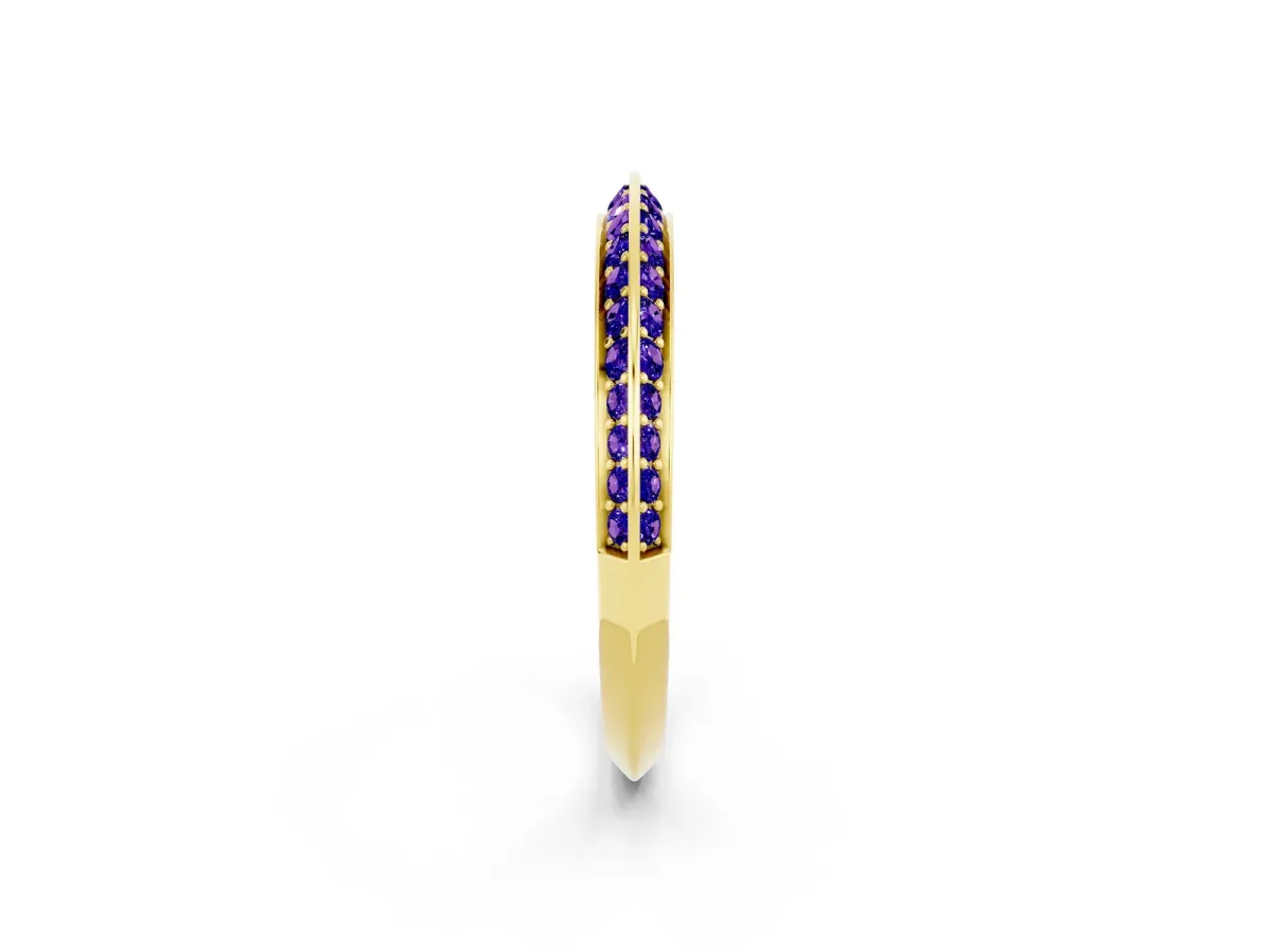 Double Row Pavé Round Tanzanite Eternity Band with Channel Setting Yellow gold