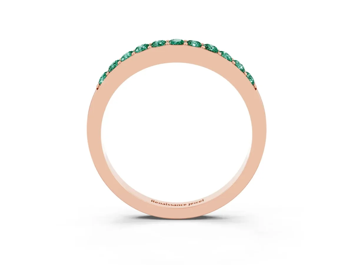 Round Green Sapphire Curved Wedding Band with Channel Setting Rose gold