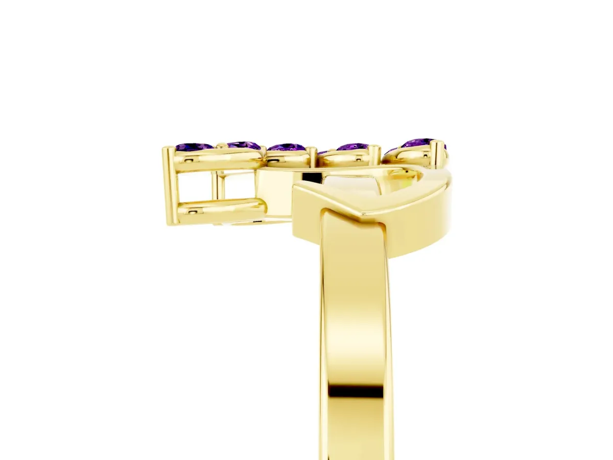 Marquise Amethyst Cluster Bypass Ring with Prong Setting Yellow gold