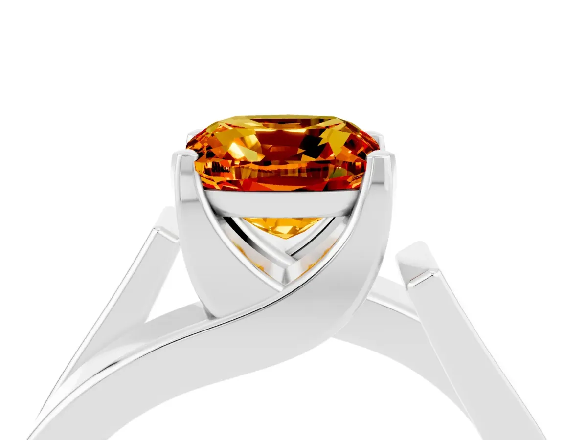 Modern Tension Set Cushion Cut Citrine Solitaire Wide Band Ring Platinum
