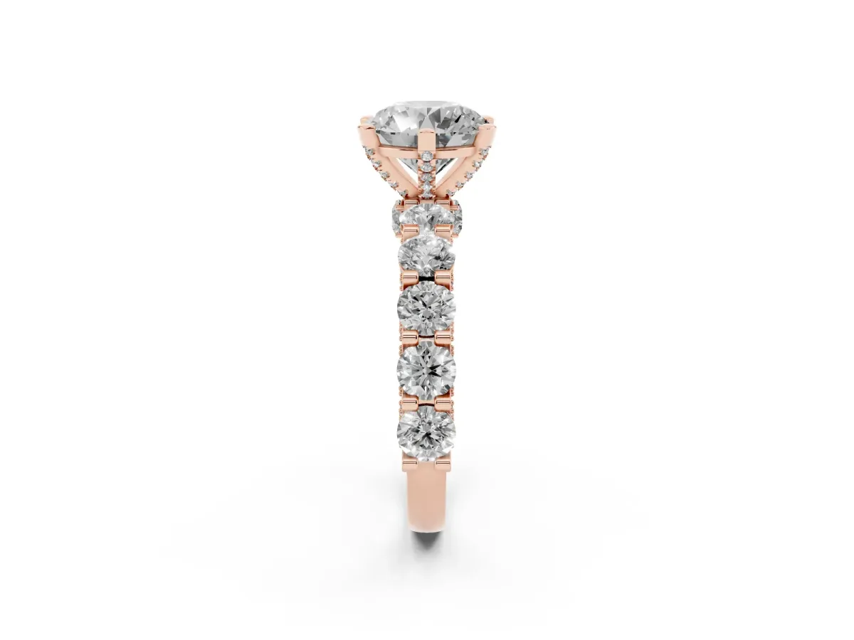 Round Diamond Mens Ring with Graduated Side Stones Rose gold