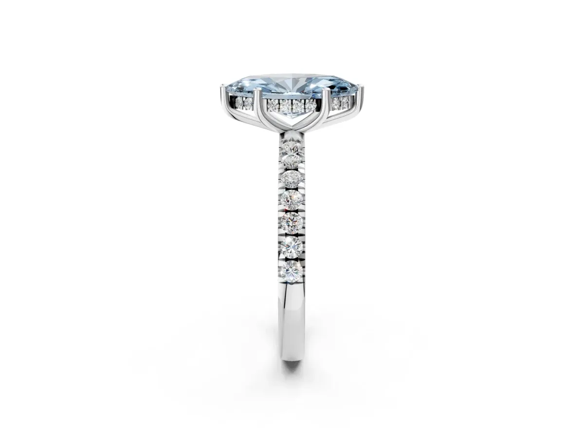 Fancy Blue Marquise Cut Diamond Pave Band Solitaire Ring with Round and Prong Setting Silver