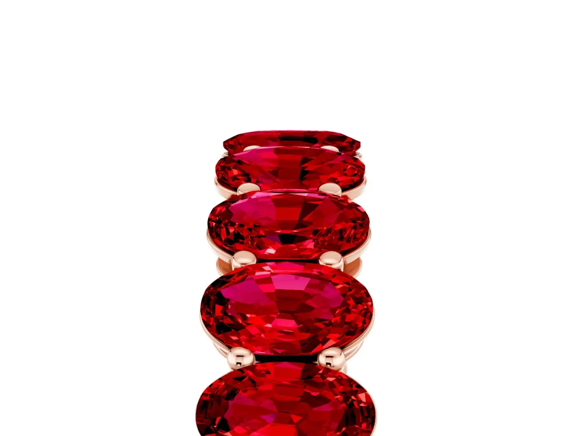 Oval Cut Ruby Eternity Band with Shared Prong Setting Rose gold