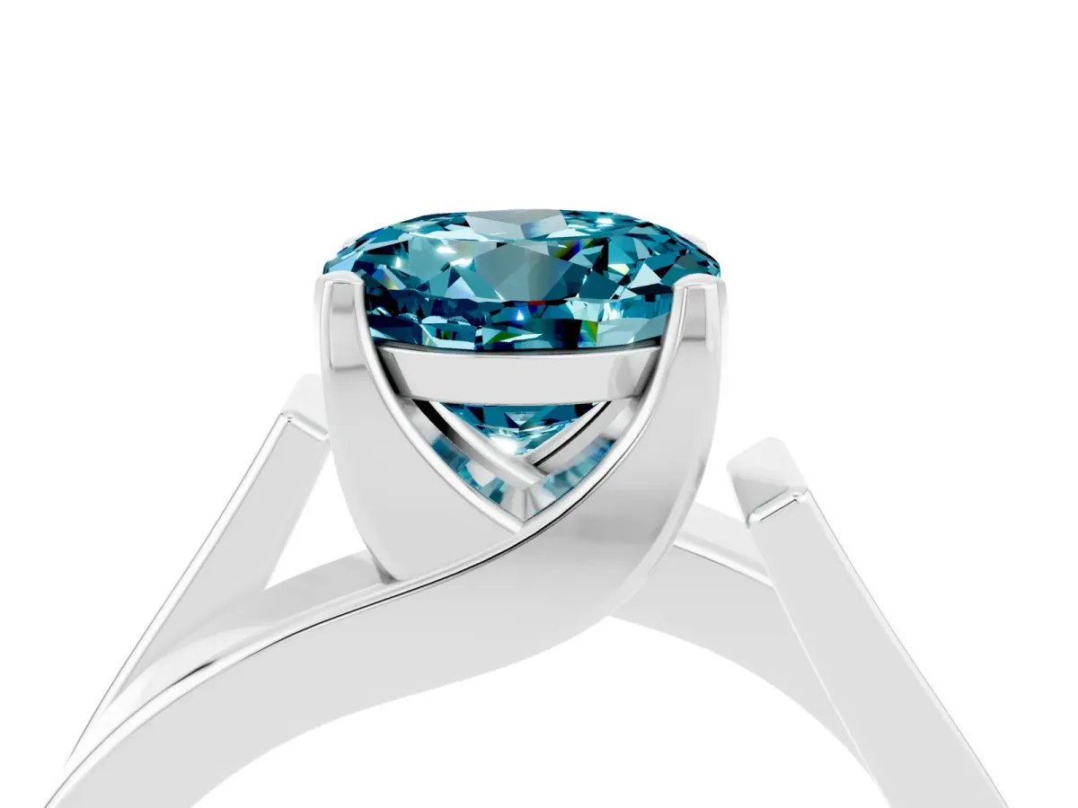 Modern Tension Set Round Cut Blue Topaz Solitaire Wide Band Ring Silver