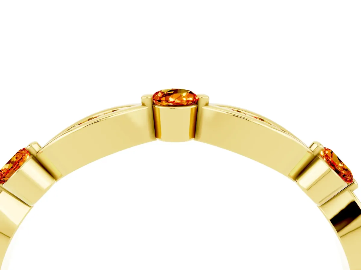 Marquise and Round Citrine Milgrain Band with Bezel Setting Yellow gold