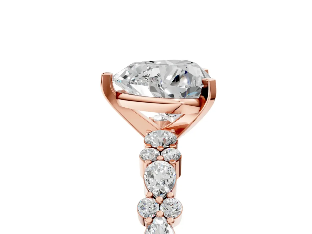 Heart Cut Diamond Side Stone Solitaire Ring with Round and Four-Prong Setting Rose gold