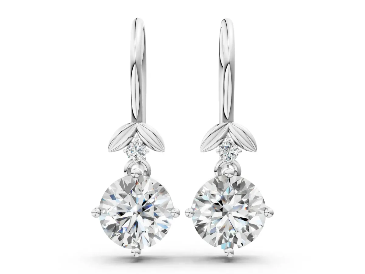 Round Diamond Water Lily Drop Earrings with Diamond Accents Silver