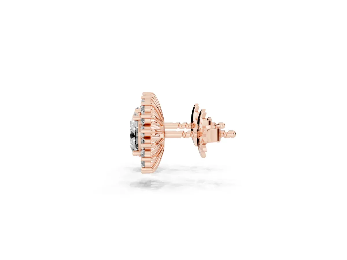 Oval Diamond Floral Halo Stud Earrings Rose gold