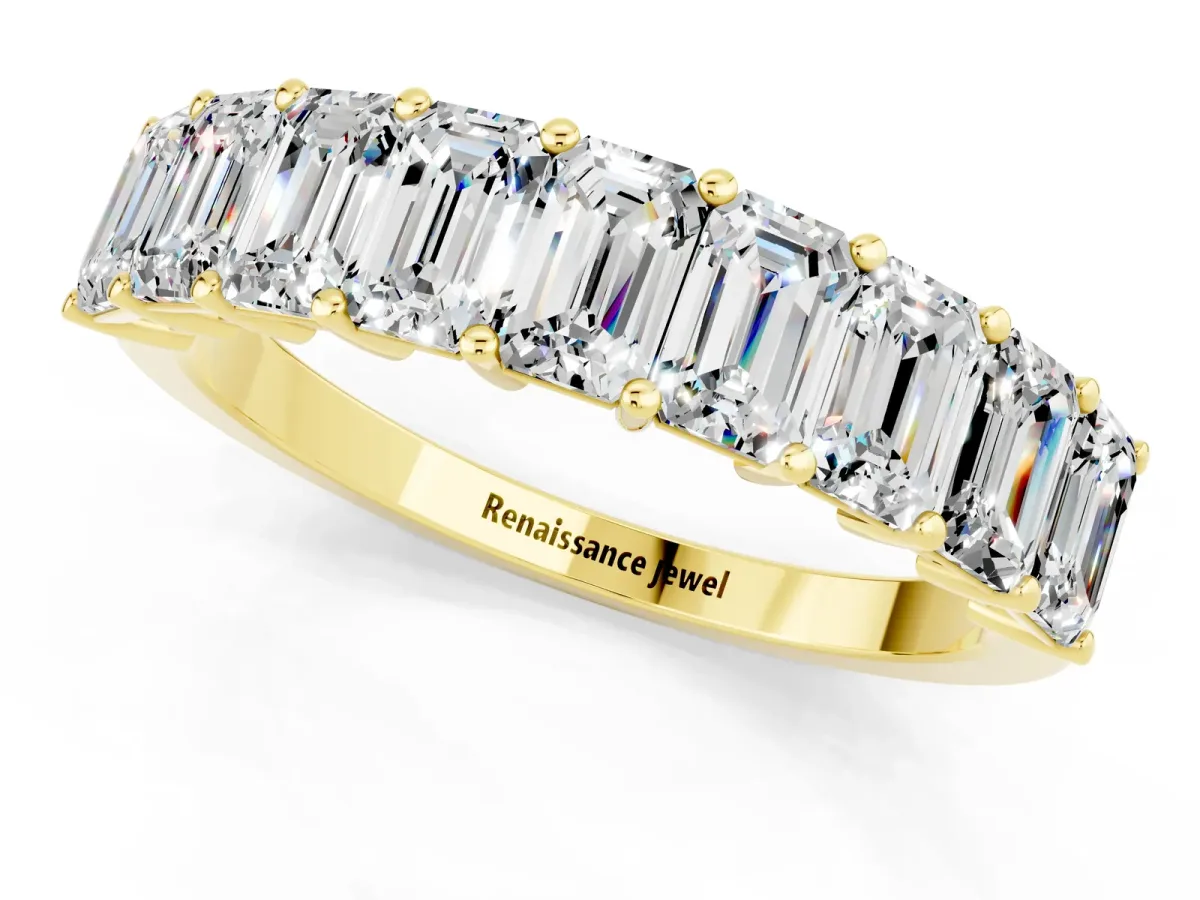Emerald Cut Moissanite Prong-Set Eternity Band Yellow gold