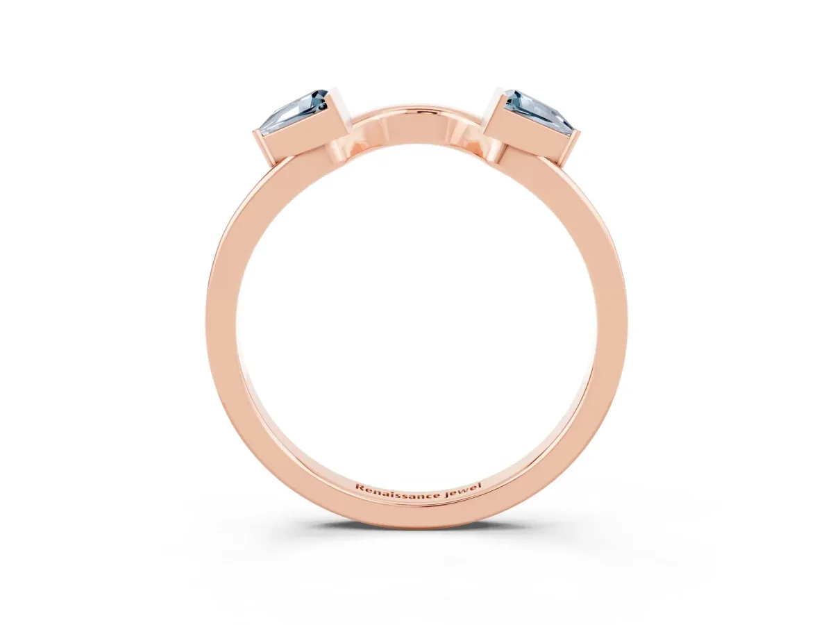 Trillion Aquamarine Open Band Ring with Bezel Setting Rose gold