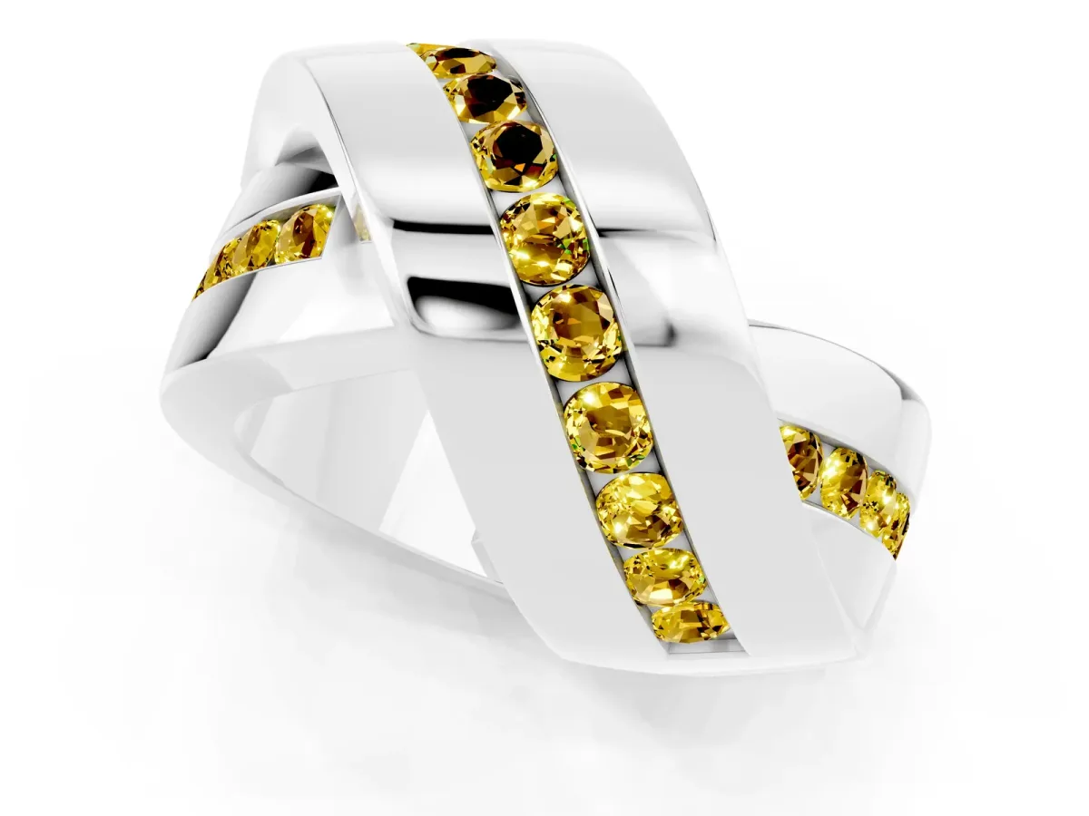 Pavé Round Yellow Sapphire Crossover Band with Channel Setting Platinum