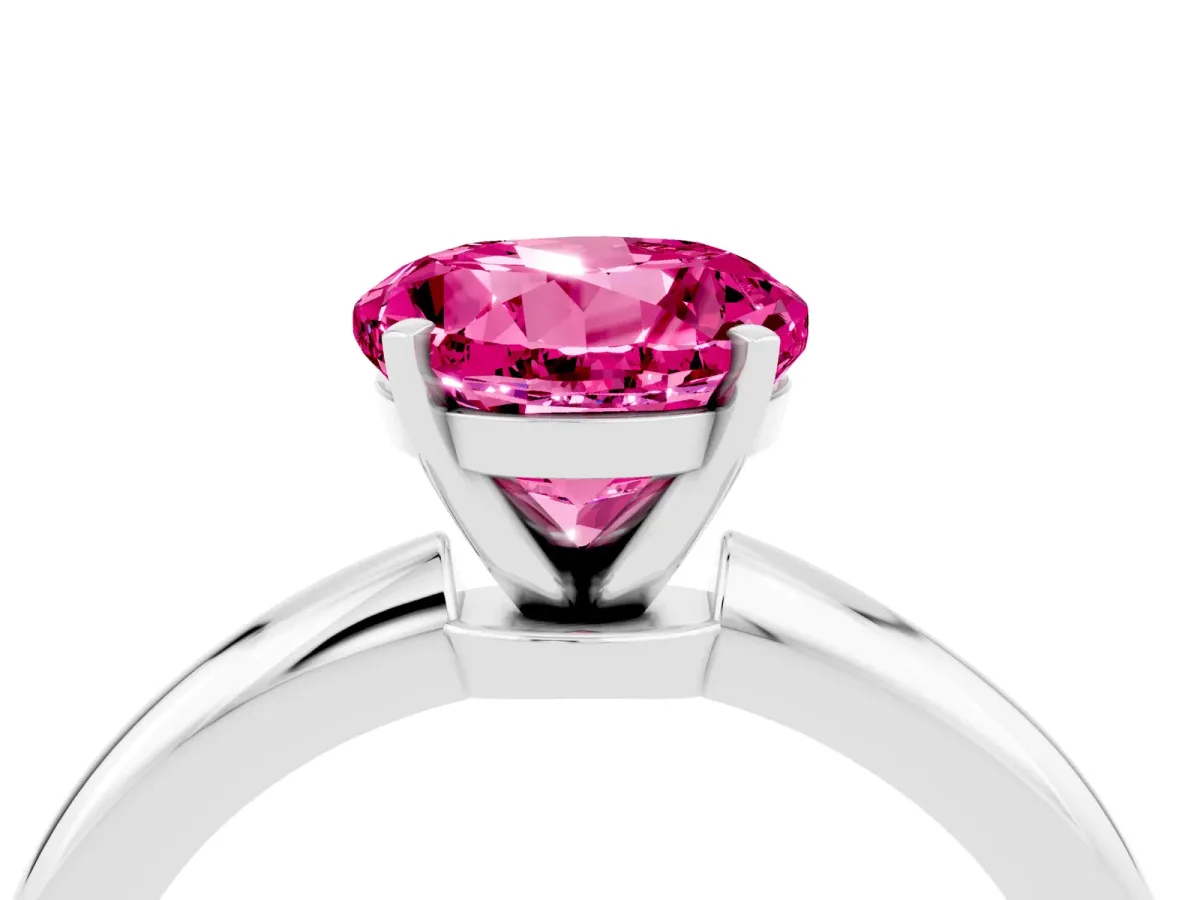 Round Cut Pink Sapphire Solitaire Ring with Six-Prong Setting and Classic Band Silver