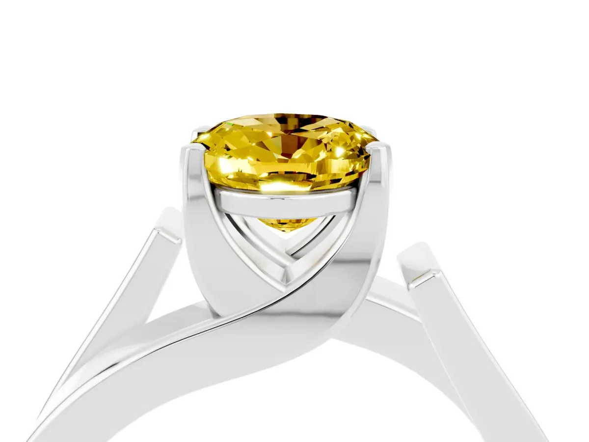 Modern Tension Set Oval Cut Yellow Sapphire Solitaire Wide Band Ring Silver