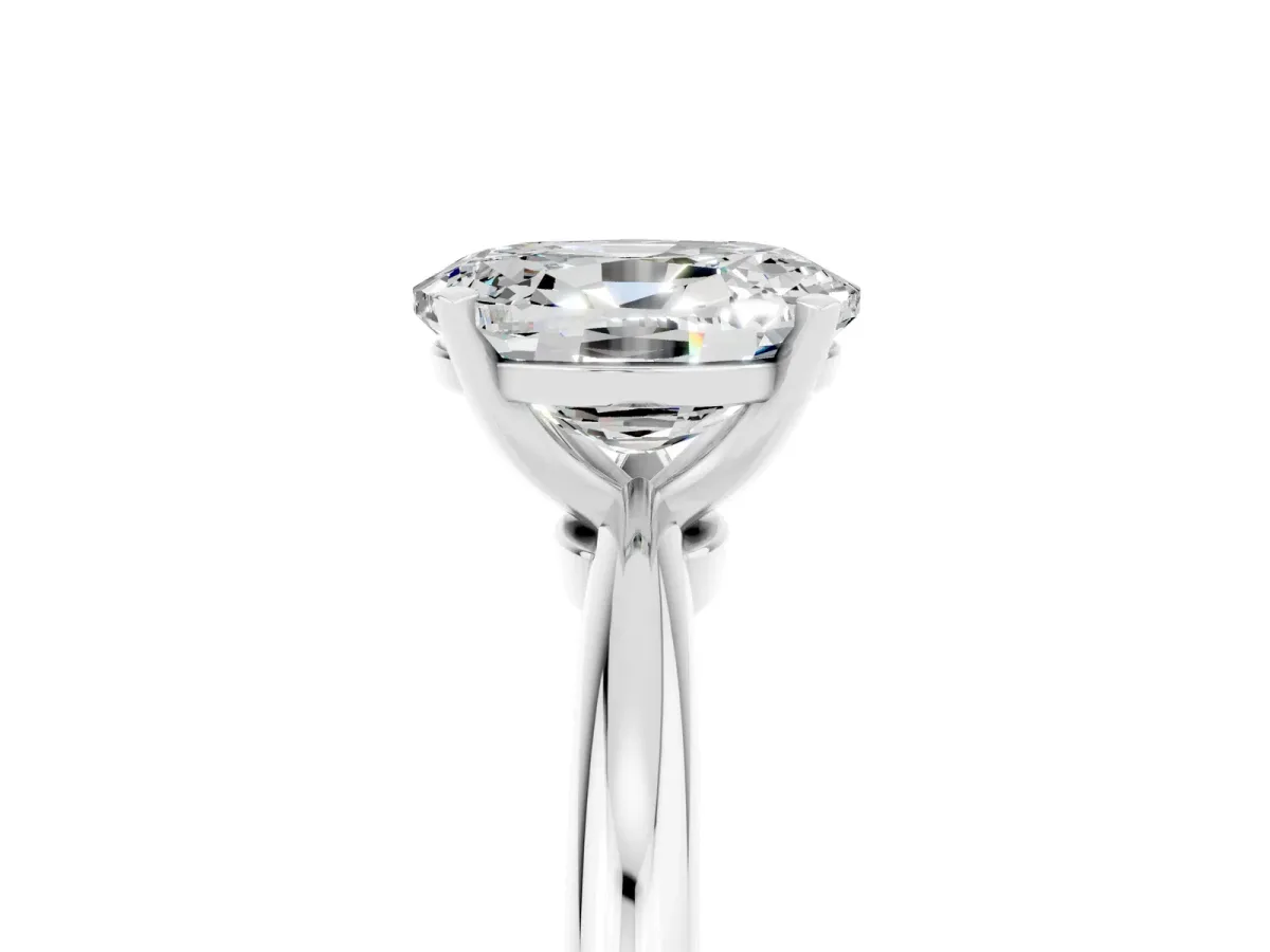 Oval Cut Moissanite Solitaire Ring with Six-Prong Setting and Classic Band Silver