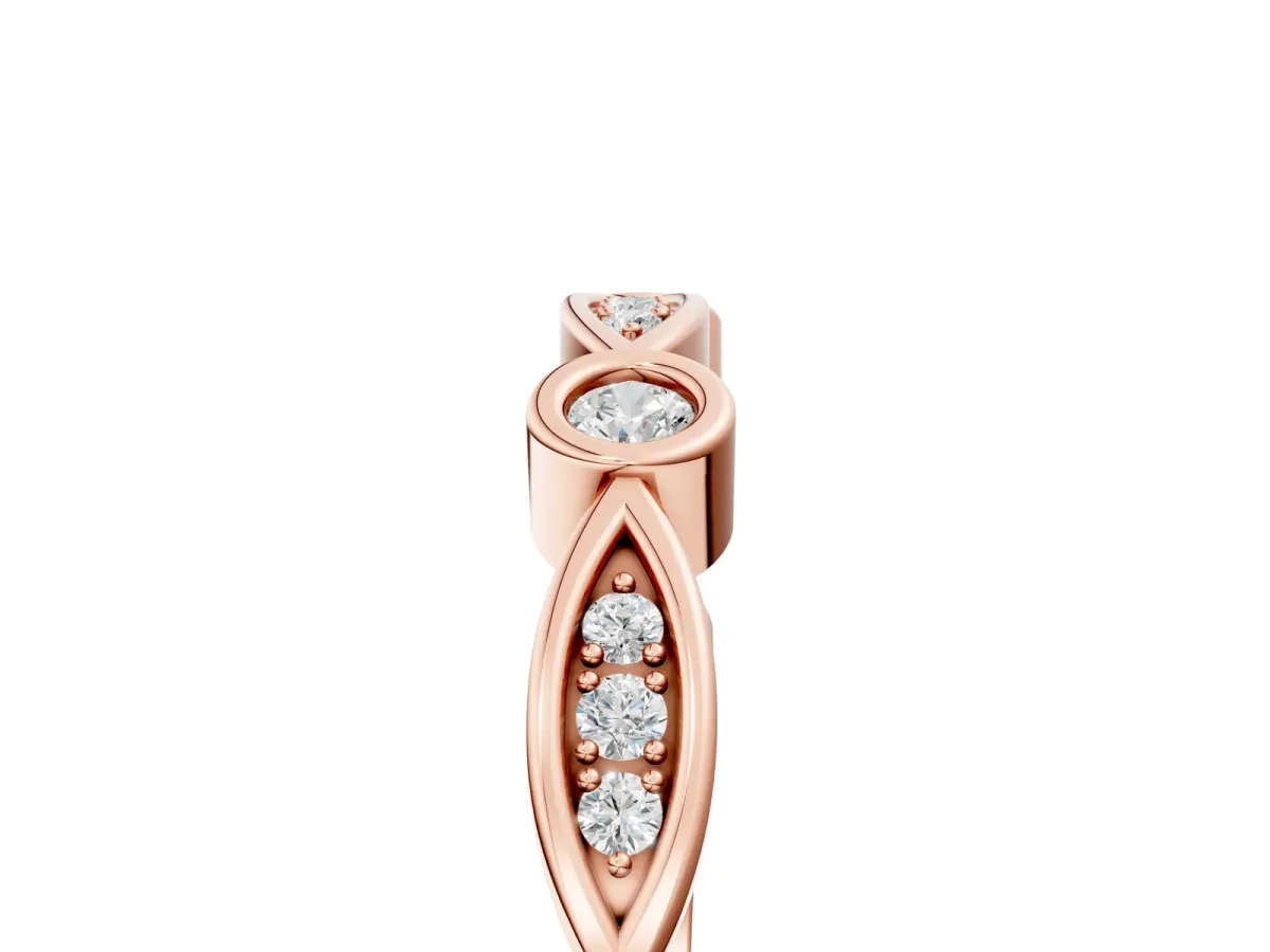 Bezel Set Marquise and Round Diamond Contour Band Rose gold