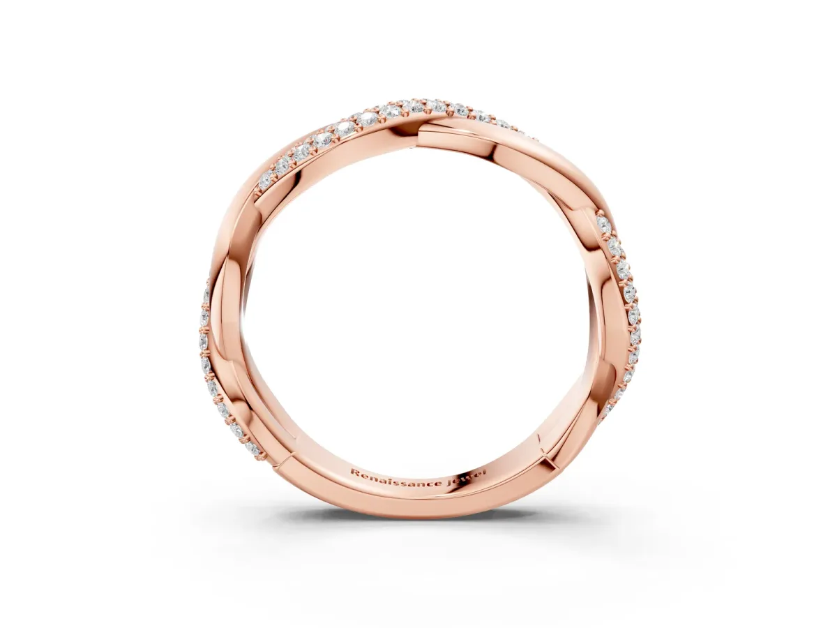 Pavé Round Diamond Twist Eternity Band with Prong Setting Rose gold