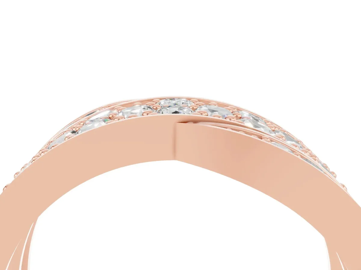 Pavé Round Moissanite Crossover Band with Bead Prong Setting Rose gold