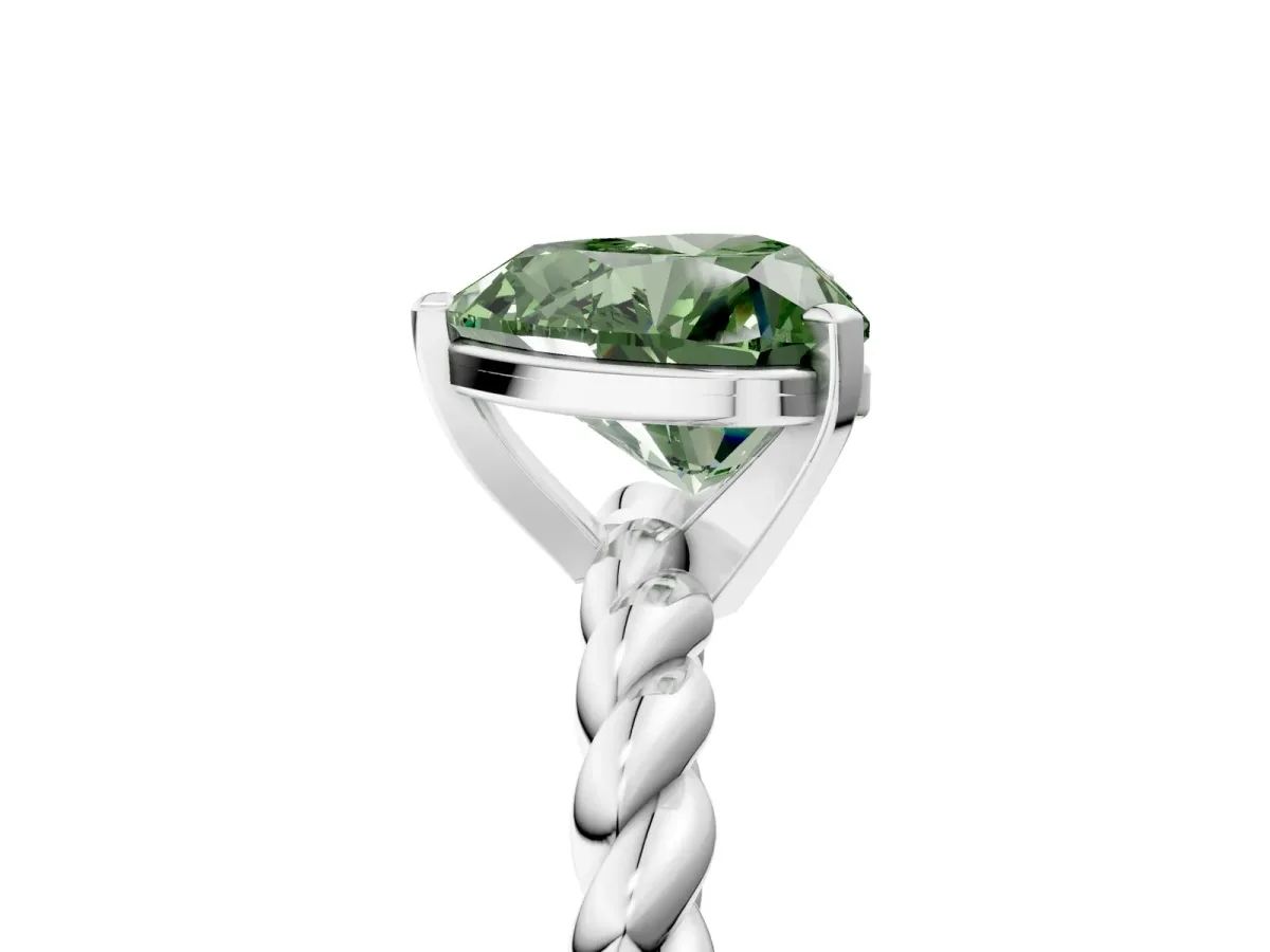 Fancy Green Heart Cut Cut Solitaire Twisted Band with Four-Prong Setting Platinum