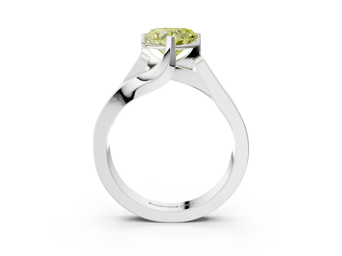 Fancy Yellow Modern Tension Set Heart Cut Diamond Solitaire Wide Band Ring Silver